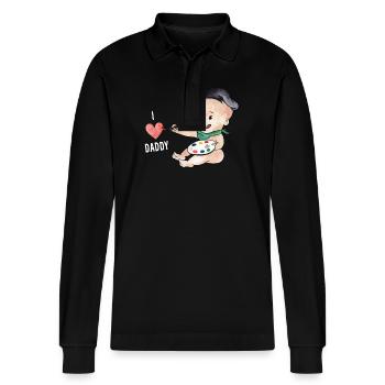 Baby Loves Daddy - Stanley/Stella Organic Unisex Long-Sleeved Polo Shirt Prepster - black - Front - Anna (173cm) & Nico (186cm)