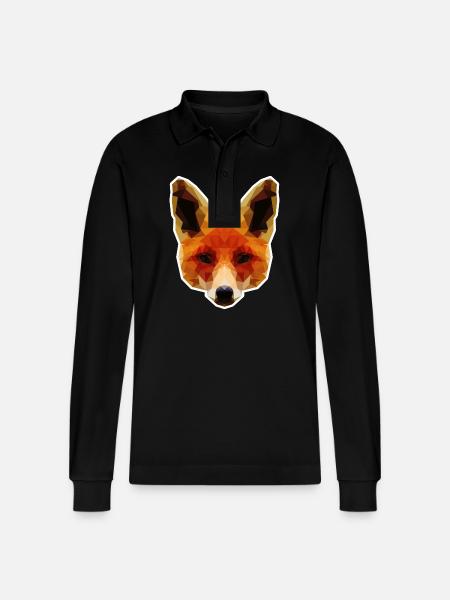 Orange Polygonal Fox - Stanley/Stella Organic Unisex Long-Sleeved Polo Shirt Prepster - black