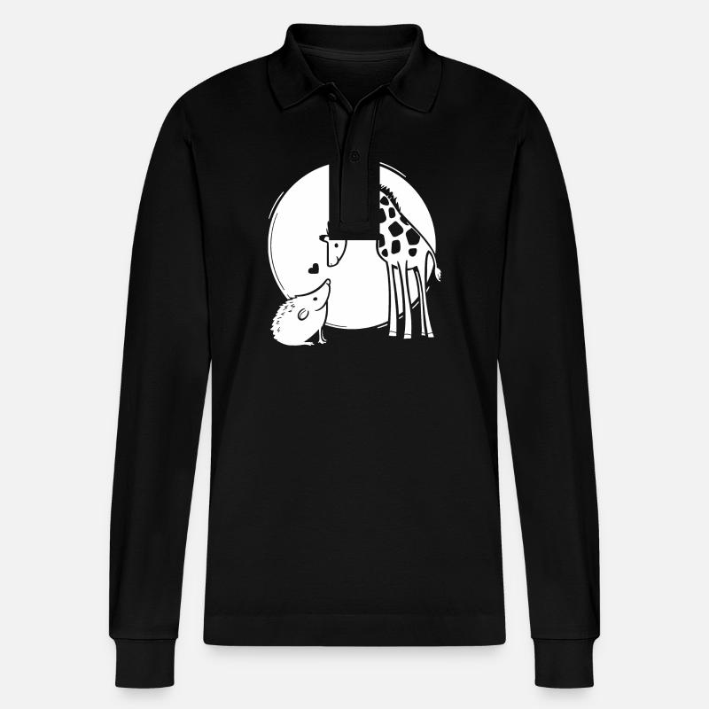 Amour de girafe et hérisson - Polo à manches longues bio PREPSTER Stanley/Stella Unisexe - noir
