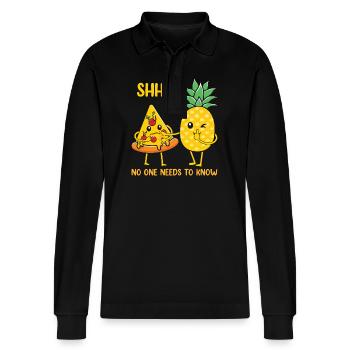 Ananas Pizza Hawaii Pizza lustig witzig - Stanley/Stella Unisex Bio-Langarm-Poloshirt Prepster - Schwarz - Vorne - Anna (173cm) & Nico (186cm)