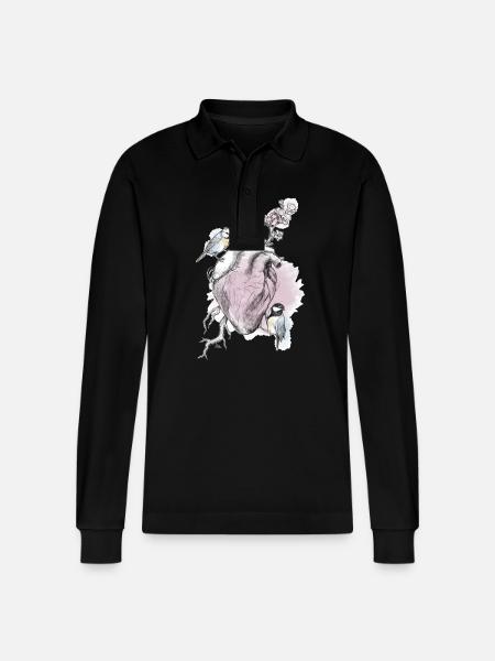 and heart - Stanley/Stella Organic Unisex Long-Sleeved Polo Shirt Prepster - black