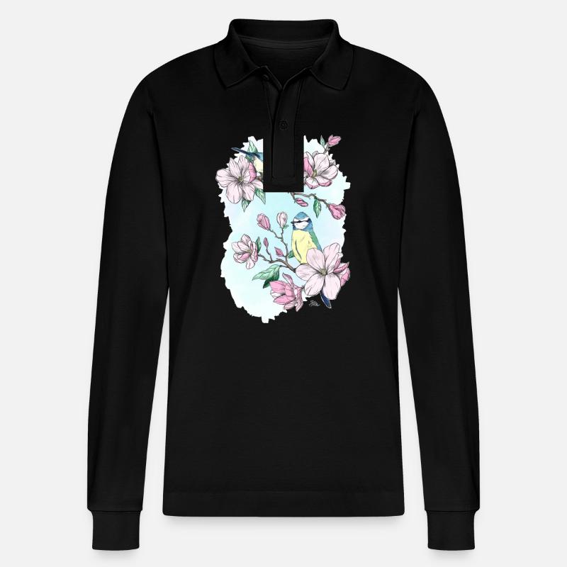 Blaumeisen und Magnolien - Stanley/Stella Unisex Bio-Langarm-Poloshirt Prepster - Schwarz
