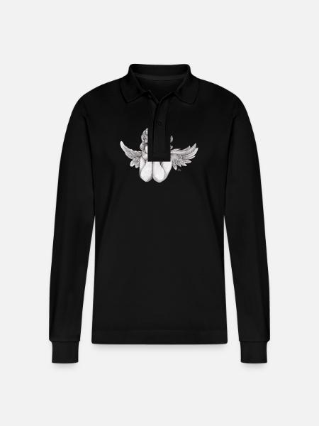 Kleine träumerische Engel-Putte - Stanley/Stella Unisex Bio-Langarm-Poloshirt Prepster - Schwarz