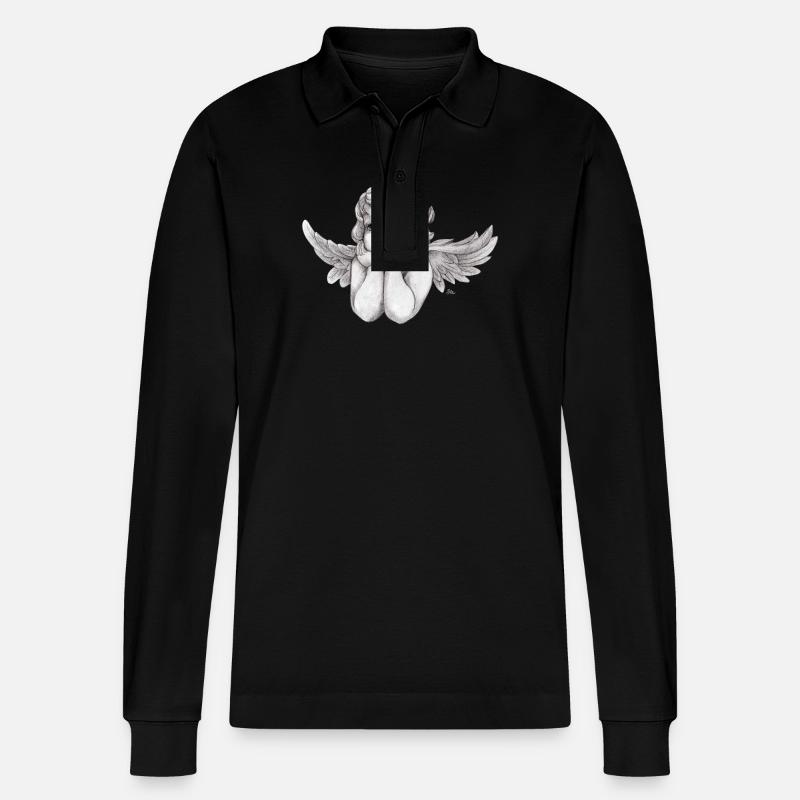 Kleine träumerische Engel-Putte - Stanley/Stella Unisex Bio-Langarm-Poloshirt Prepster - Schwarz