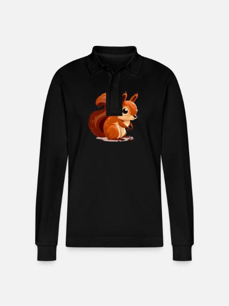 Sunny Squirrel Charm - Stanley/Stella Organic Unisex Long-Sleeved Polo Shirt Prepster - black