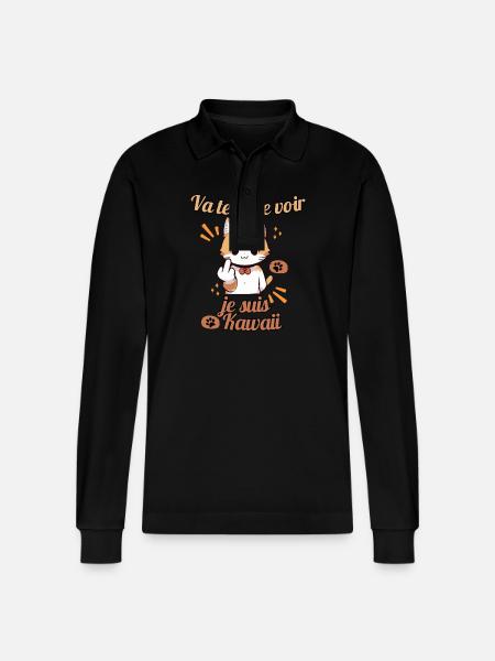 Chat kawaii provocateur - Polo à manches longues bio PREPSTER Stanley/Stella Unisexe - noir
