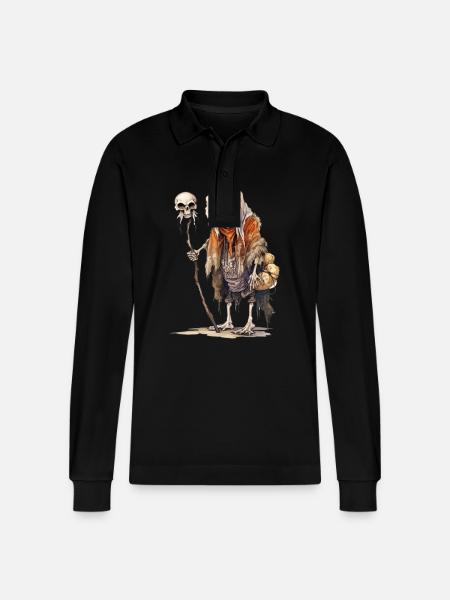 Knochiger Magier mit Schädelstab – Fantasy - Stanley/Stella Unisex Bio-Langarm-Poloshirt Prepster - Schwarz