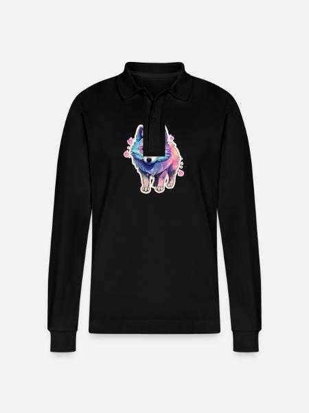 Süßer kleiner Hund mit Regenbogenfell - Stanley/Stella Unisex Bio-Langarm-Poloshirt Prepster - Schwarz