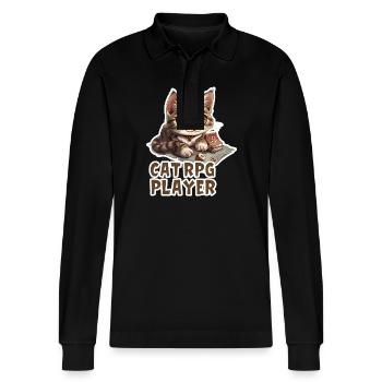 Katzen RPG Player W20 Rollenspiel Shirt - Stanley/Stella Unisex Bio-Langarm-Poloshirt Prepster - Schwarz - Vorne - Anna (173cm) & Nico (186cm)