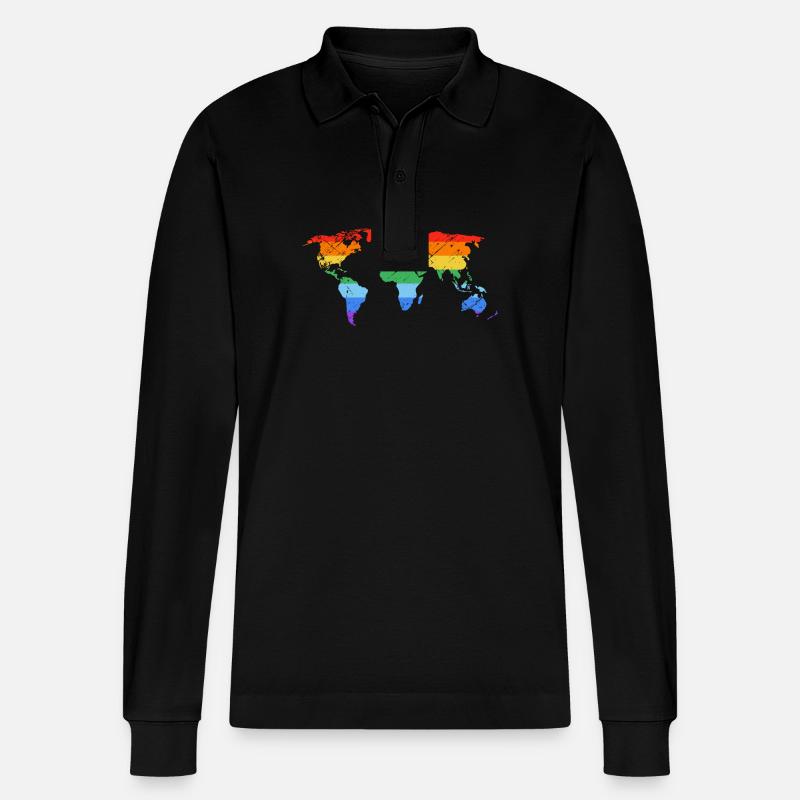 Regenbogen-Weltkarte Pride - Stanley/Stella Unisex Bio-Langarm-Poloshirt Prepster - Schwarz
