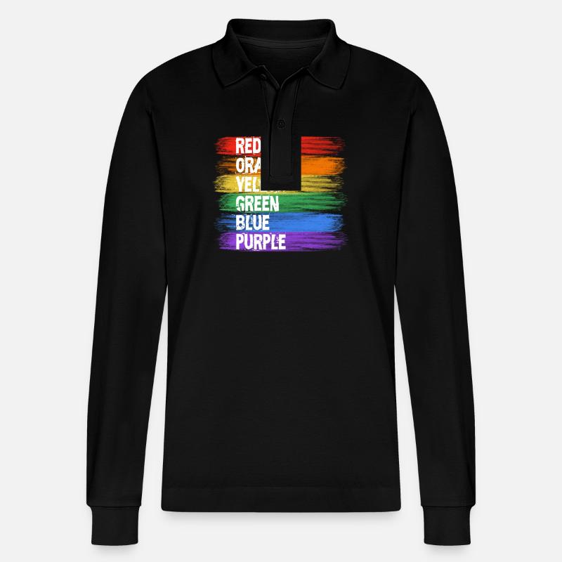 Regenbogenfarben Streifenkunst - Stanley/Stella Unisex Bio-Langarm-Poloshirt Prepster - Schwarz