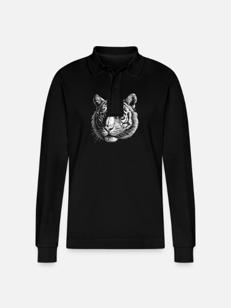 Weißer Tigerkopf - Stanley/Stella Unisex Bio-Langarm-Poloshirt Prepster - Schwarz