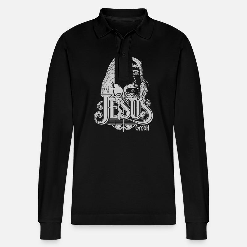 Jesus Kopf hellgrau - Stanley/Stella Unisex Bio-Langarm-Poloshirt Prepster - Schwarz