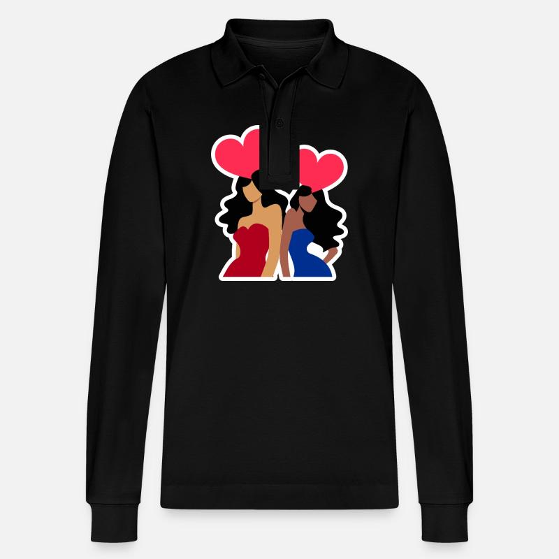 Galentine's Day 2026 Mädchen - Stanley/Stella Unisex Bio-Langarm-Poloshirt Prepster - Schwarz
