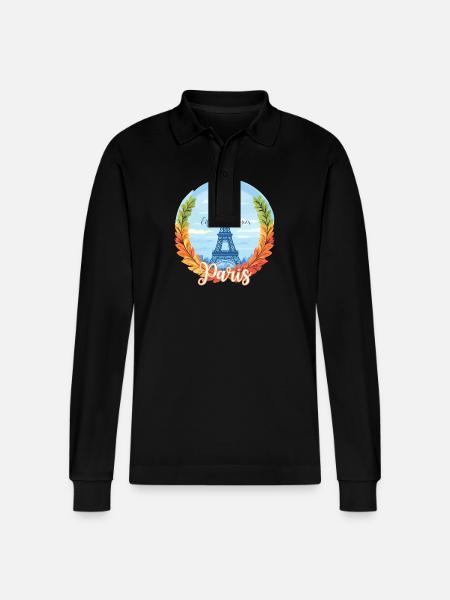 Paris Skyline with Laurel Frame - Stanley/Stella Organic Unisex Long-Sleeved Polo Shirt Prepster - black
