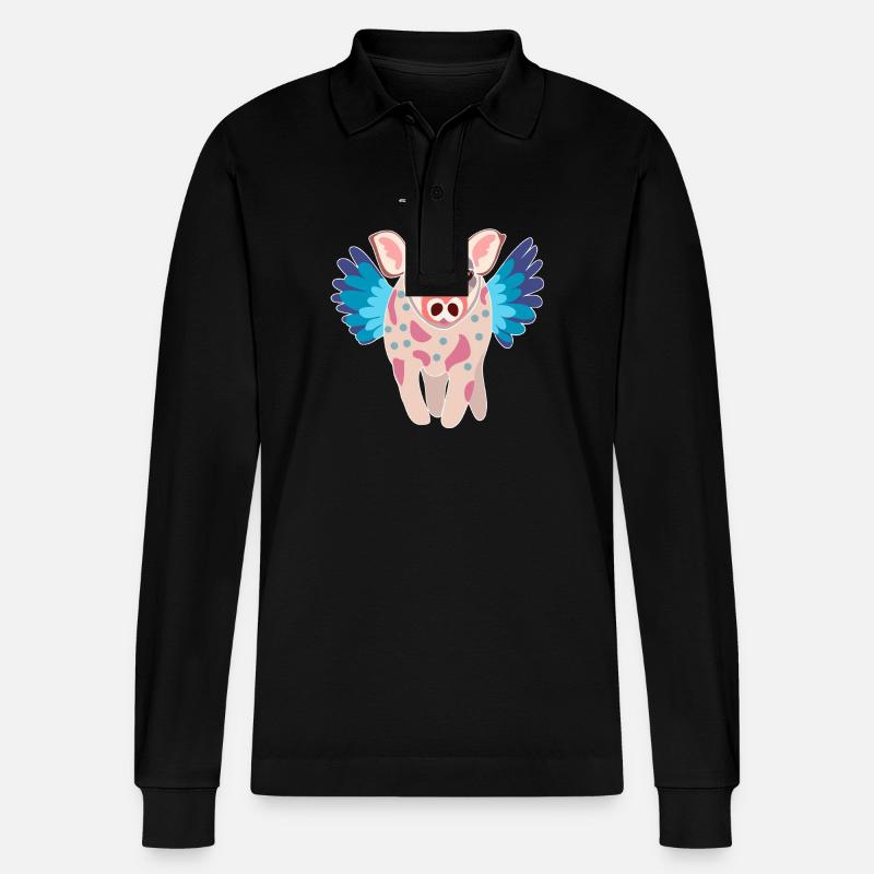 Cochon ailé pastel avec bonnet - Polo à manches longues bio PREPSTER Stanley/Stella Unisexe - noir