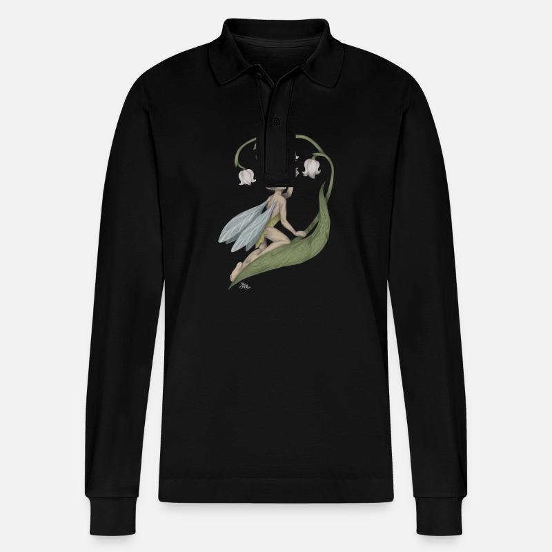 Pixie mit Maiglöckchen - Stanley/Stella Unisex Bio-Langarm-Poloshirt Prepster - Schwarz