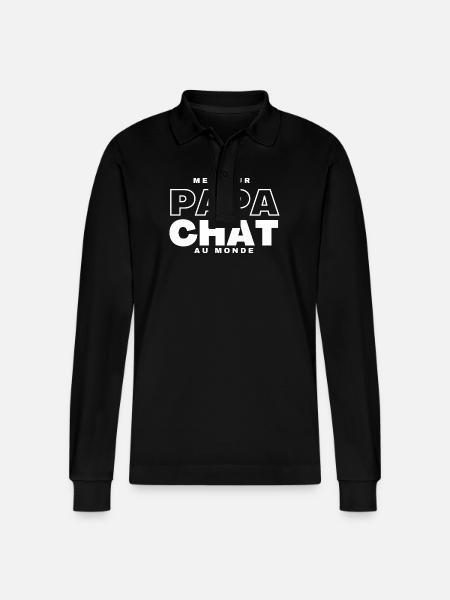 Meilleur Papa Chat au Monde - Polo à manches longues bio PREPSTER Stanley/Stella Unisexe - noir
