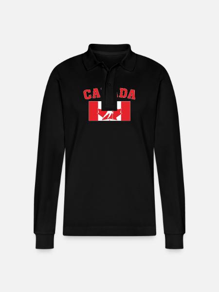 Canada Hockey Flag - Stanley/Stella Organic Unisex Long-Sleeved Polo Shirt Prepster - black