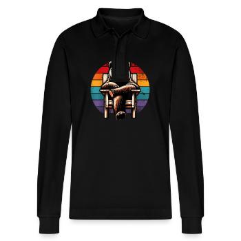 Cool Retro Bear in Sunglasses 70s 80s 90s - Stanley/Stella Organic Unisex Long-Sleeved Polo Shirt Prepster - black - Front - Anna (173cm) & Nico (186cm)