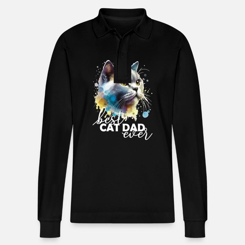 Bester Katzenpapa Ever - Stanley/Stella Unisex Bio-Langarm-Poloshirt Prepster - Schwarz