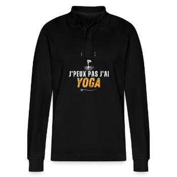I can't yoga - Stanley/Stella Organic Unisex Long-Sleeved Polo Shirt Prepster - black - Front - Anna (173cm) & Nico (186cm)