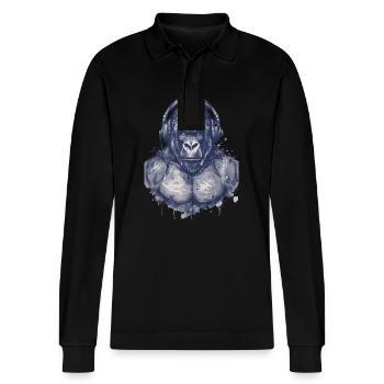 Muscle Gorilla Beats Gym Motivation - Stanley/Stella Unisex Bio-Langarm-Poloshirt Prepster - Schwarz - Vorne - Anna (173cm) & Nico (186cm)