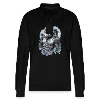 Muscle Gorilla Beats Gym Motivation - Stanley/Stella Unisex Bio-Langarm-Poloshirt Prepster - Schwarz - Vorne - Anna (173cm) & Nico (186cm)