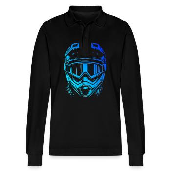 Mountain Biker Mountain Bike Cycling Men - Stanley/Stella Organic Unisex Long-Sleeved Polo Shirt Prepster - black - Front - Anna (173cm) & Nico (186cm)