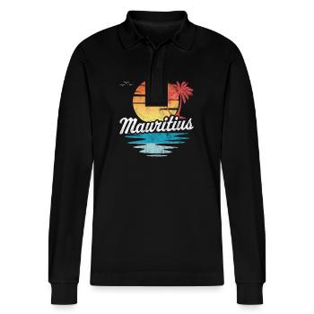 Mauritius - Stanley/Stella Organic Unisex Long-Sleeved Polo Shirt Prepster - black - Front - Anna (173cm) & Nico (186cm)