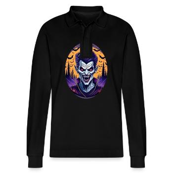 Gruseliges Halloween Party Kostüm Vampir - Stanley/Stella Organic Unisex Long-Sleeved Polo Shirt Prepster - black - Front - Anna (173cm) & Nico (186cm)