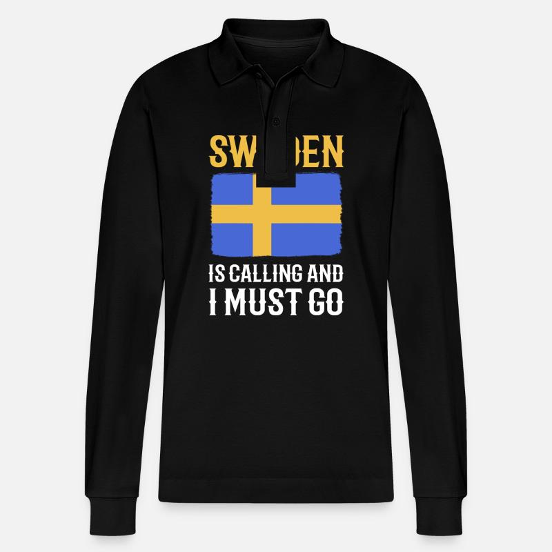 Schweden Schwedisch - Stanley/Stella Unisex Bio-Langarm-Poloshirt Prepster - Schwarz