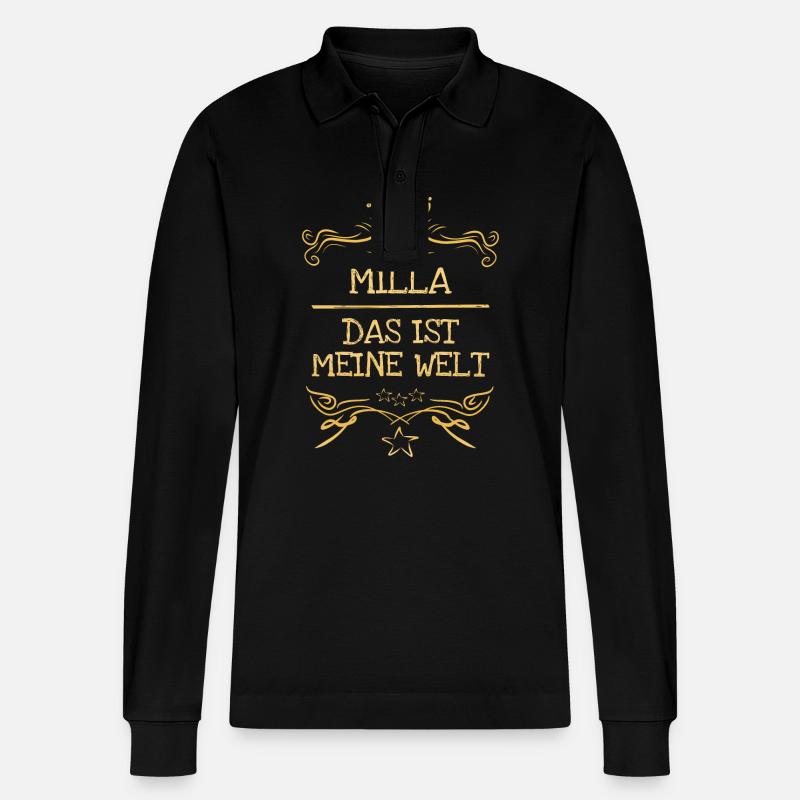 Milla als Mädchenname - Stanley/Stella Unisex Bio-Langarm-Poloshirt Prepster - Schwarz