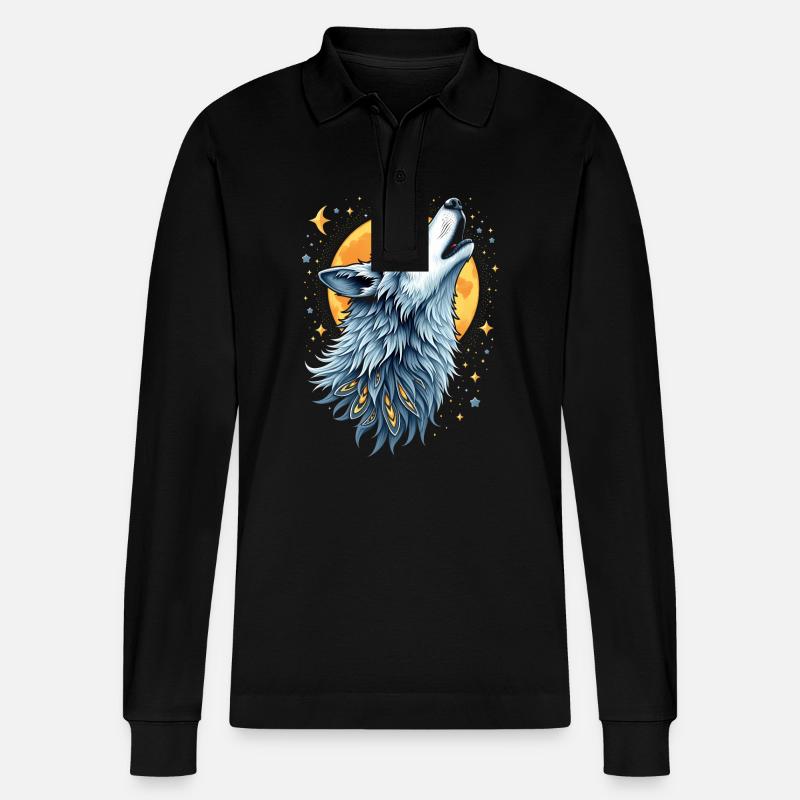 Herzlinie Wolf - Mond-Kunst - Stanley/Stella Unisex Bio-Langarm-Poloshirt Prepster - Schwarz