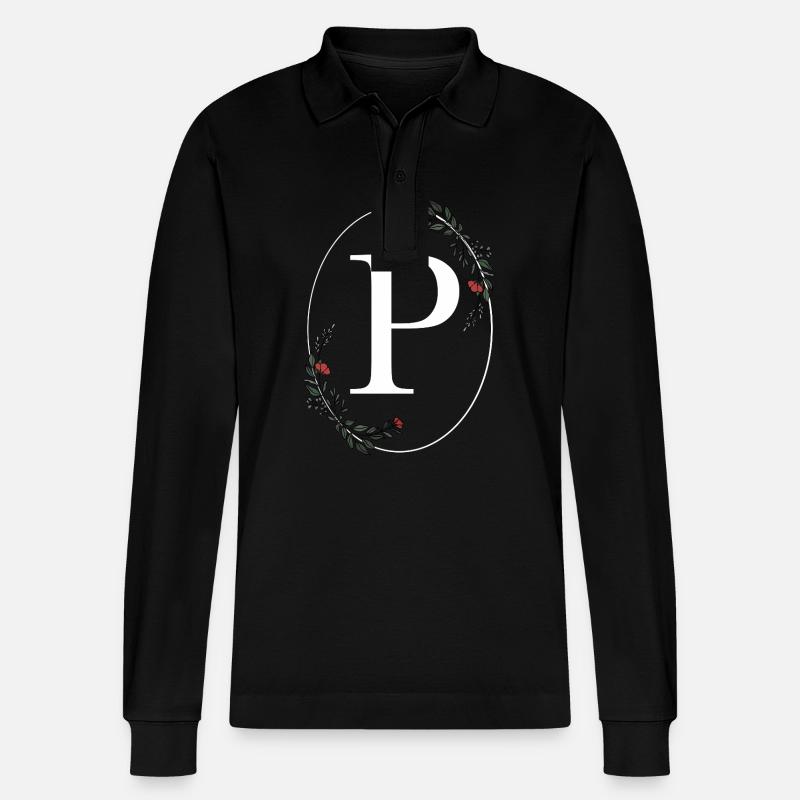 Buchstabe P - Stanley/Stella Unisex Bio-Langarm-Poloshirt Prepster - Schwarz