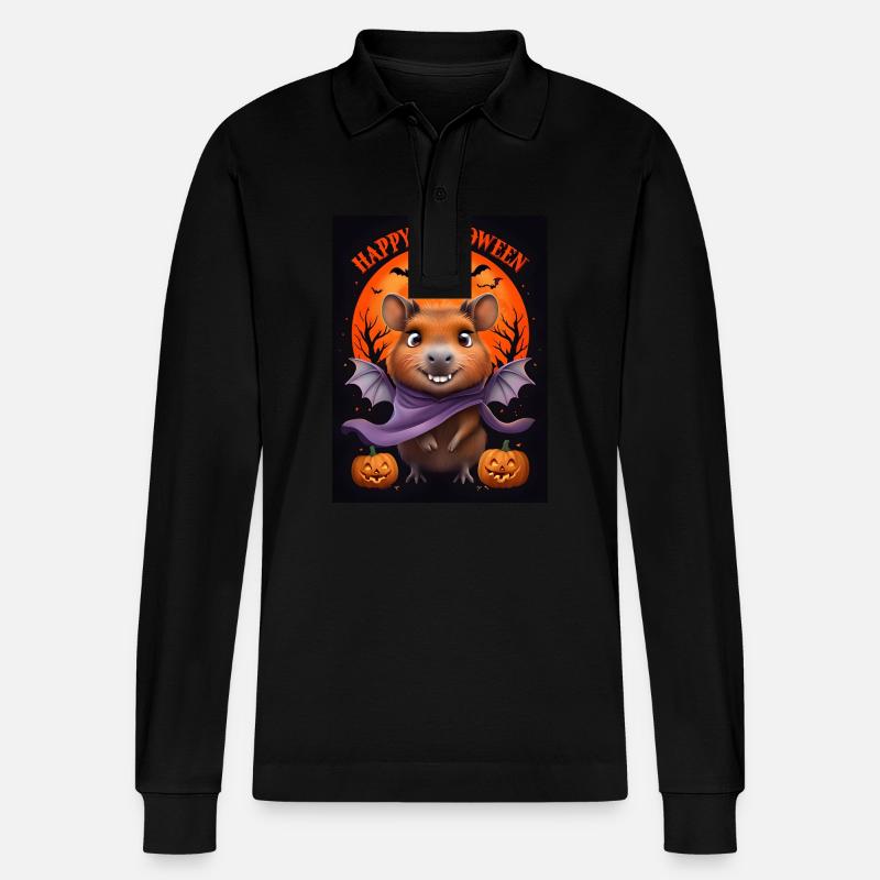 Halloween Capybara Geist Geschenkidee - Stanley/Stella Unisex Bio-Langarm-Poloshirt Prepster - Schwarz