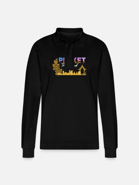 Phuket Thailand Sunset Skyline - Stanley/Stella Organic Unisex Long-Sleeved Polo Shirt Prepster - black