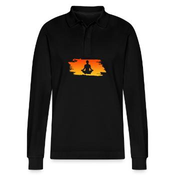 Yoga Yogi Namaste Om - Stanley/Stella Unisex Bio-Langarm-Poloshirt Prepster - Schwarz - Vorne - Anna (173cm) & Nico (186cm)
