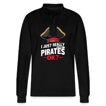 Pirat Piraten Fasching Halloween - Stanley/Stella Unisex Bio-Langarm-Poloshirt Prepster - Schwarz - Vorne - Anna (173cm) & Nico (186cm)