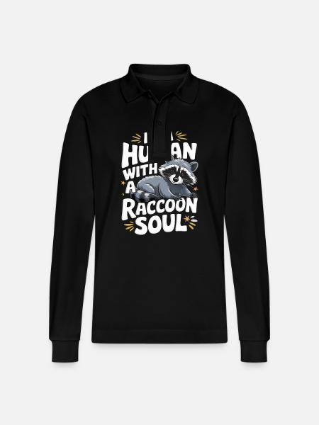 Raccoon - Stanley/Stella Organic Unisex Long-Sleeved Polo Shirt Prepster - black
