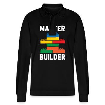Brick Builder Brick Building Master Builder - Stanley/Stella Organic Unisex Long-Sleeved Polo Shirt Prepster - black - Front - Anna (173cm) & Nico (186cm)