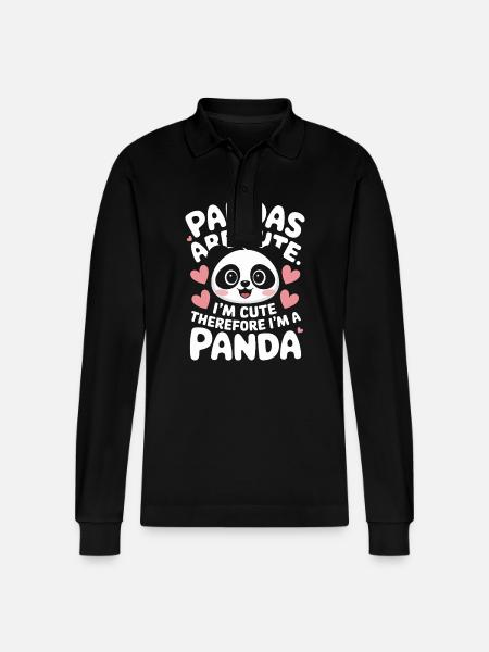 Panda Bear Panda Animal Pandas - Stanley/Stella Organic Unisex Long-Sleeved Polo Shirt Prepster - black