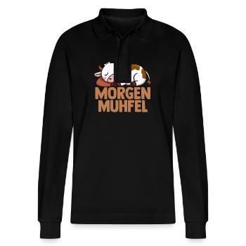 cow farmer farmer morning mill - Stanley/Stella Organic Unisex Long-Sleeved Polo Shirt Prepster - black - Front - Anna (173cm) & Nico (186cm)