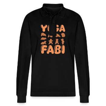 Katze Yoga Fabian - Stanley/Stella Unisex Bio-Langarm-Poloshirt Prepster - Schwarz - Vorne - Anna (173cm) & Nico (186cm)