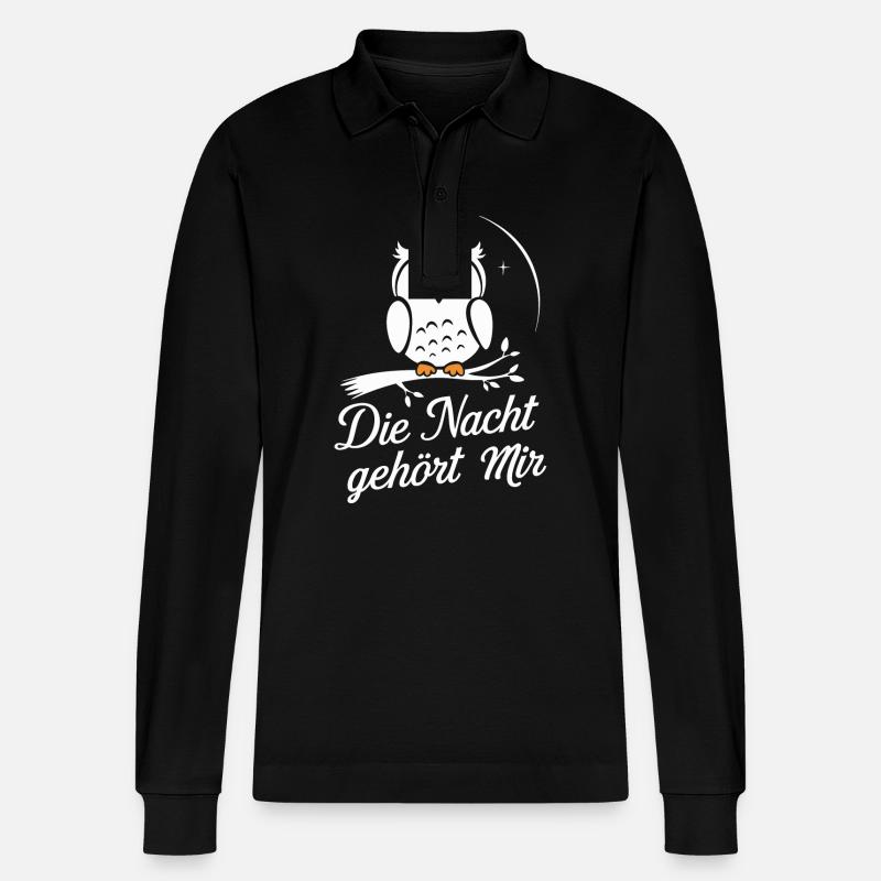 Nachteule Eule Eulen Vogel - Stanley/Stella Unisex Bio-Langarm-Poloshirt Prepster - Schwarz