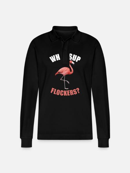 Flamingo Animal Pink - Stanley/Stella Organic Unisex Long-Sleeved Polo Shirt Prepster - black