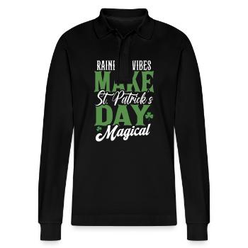 Regenbogen-Vibes machen den St. Patricks Day magisch - Stanley/Stella Unisex Bio-Langarm-Poloshirt Prepster - Schwarz - Vorne - Anna (173cm) & Nico (186cm)