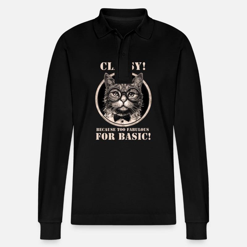Katze - Stanley/Stella Unisex Bio-Langarm-Poloshirt Prepster - Schwarz
