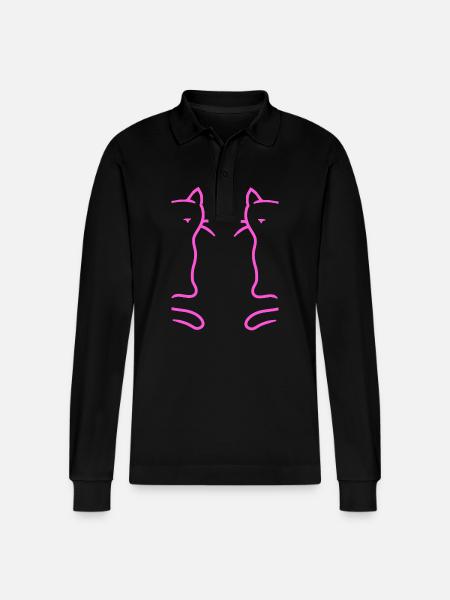 Retro Cats Vintage 90s 80s Cat Kids - Stanley/Stella Organic Unisex Long-Sleeved Polo Shirt Prepster - black