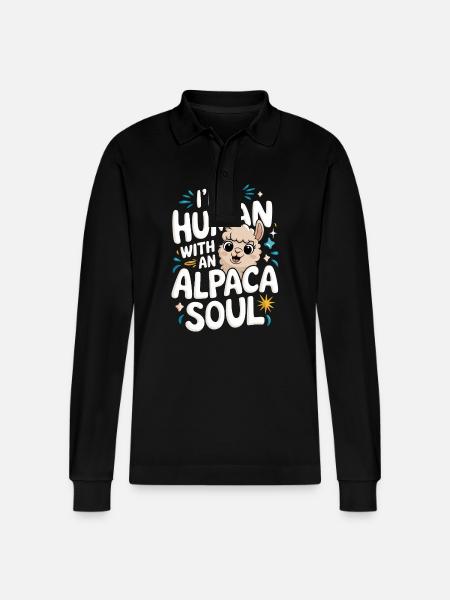 Alpaca Llama - Stanley/Stella Organic Unisex Long-Sleeved Polo Shirt Prepster - black